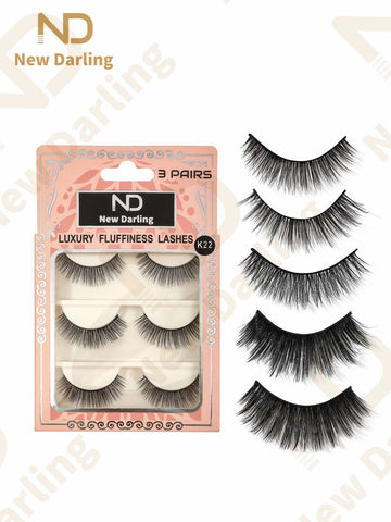 3 Pairs Fluffy False Eyelashes Natural Faux Mink Strip