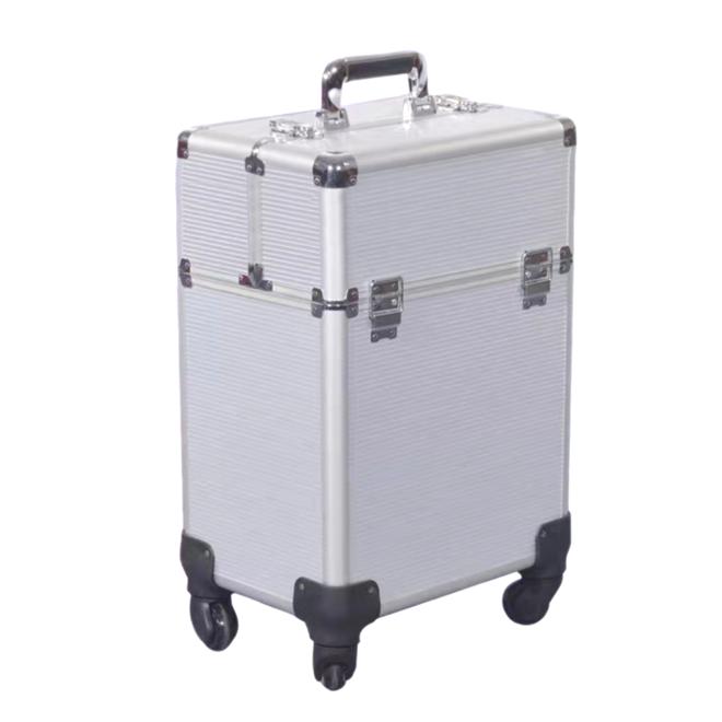 Rolling Makeup Train Case Large Storage Cosmetic Trolley Large Capacity Trolley Makeup Travel Case with Key Swivel Wheels Salon Barber Case Traveling Cart Trunk